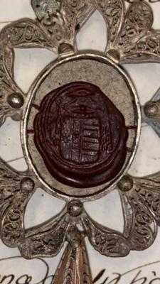 Relic Of The True Cross With Original Document en Silver Filigrain / Glass, Belgium