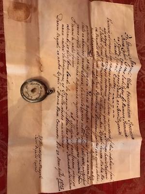 Relic St. Jacobi S Blood With Original Document Italy 1803