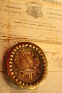 Relic True Cross With Certificate en Brass / Glass / Originally Sealed, Gent - Belgium 19th century