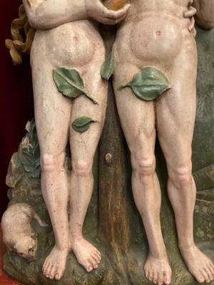Relief Adam & Eve  en Carved Wood Polychrome, Southern Germany 20th century