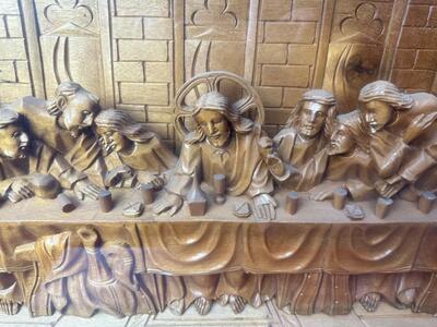 Relief Last Supper In Showcase Behind Glass en Fully Hand - Carved Wood / Glass, Belgium  20 th century ( Anno 1930 )