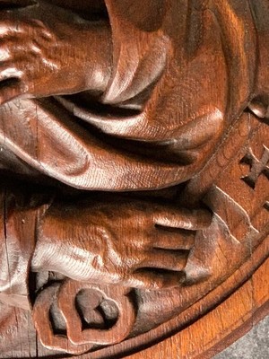 Relief St. Peter  en Hand - Carved Wood Oak, Belgium  19 th century