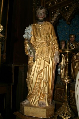 Religious Statue St. Joseph en Terra-Cotta, France 19th century