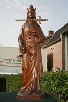 Religious Statue St. Lucia en wood oak, Belgium 19th century