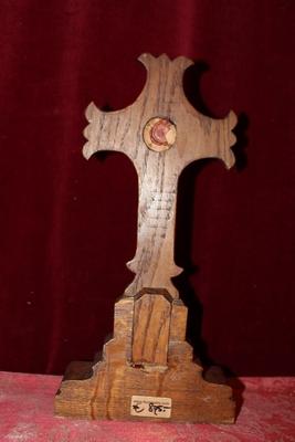 Reliquary - Cross Relic St. Theresia Of Lisieux And Relics St. Petrus, Barbara, Aloysius, Joseph, Ex Sepulcre B.M.V. en Cross Oak, France 20th century (Anno 1920)