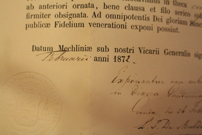 Reliquary Ex Ossibus St. Stephani. With Original Document en Full Silver, Belgium 1872
