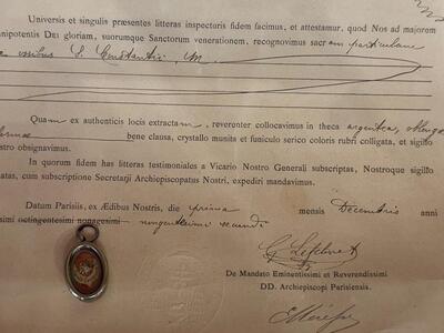 1  Reliquary - First Class Relic Ex Ossibus St. Constansia With Original Document