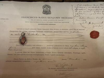 1  Reliquary - First Class Relic Ex Ossibus St. Constansia With Original Document