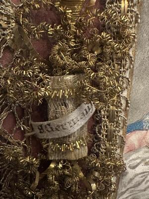 Reliquary /  Monastery - Work Relics: Ex Ossibus St. Germanus & St. Candida en Wood / Stones / Embroidery / Glass / Painted Imagination of St. Mary with Child, Austria 19 th century ( Anno 1865 )