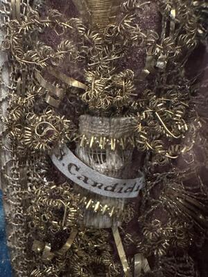 Reliquary /  Monastery - Work Relics: Ex Ossibus St. Germanus & St. Candida en Wood / Stones / Embroidery / Glass / Painted Imagination of St. Mary with Child, Austria 19 th century ( Anno 1865 )