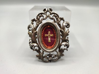 Reliquary - Relic Containing The Relic Of The True Cross (Ex Ligno Crucis) Complete With Seal And Threads en Silver / Glass / Wax Seal , Italy  19 th century