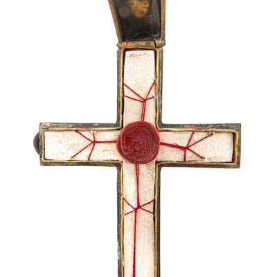 Reliquary - Relic Cross en Bronze / Glass / Originally Sealed, Italy 19 th century