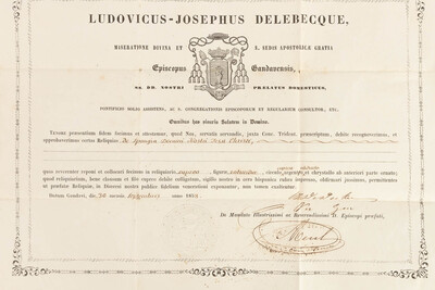Reliquary - Relic  De Spongia Domini Nostri Jesu Christi. With Original Document en Brass / Glass / Wax Seal, Belgium  19 th century ( Anno 1858 )