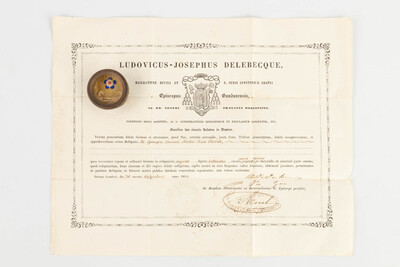 Reliquary - Relic  De Spongia Domini Nostri Jesu Christi. With Original Document en Brass / Glass / Wax Seal, Belgium  19 th century ( Anno 1858 )