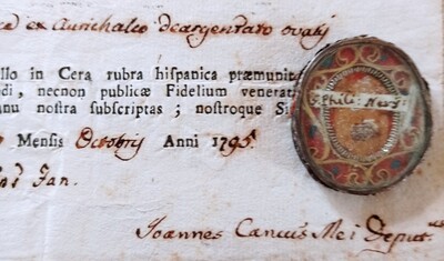 Reliquary - Relic Ex Alba St. Philippus Neri With Original Document  en Silver / Glass / Originally Sealed, Italy  18 th century ( Anno 1795 )