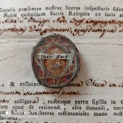 Reliquary - Relic Ex Alba St. Philippus Neri With Original Document  en Silver / Glass / Originally Sealed, Italy  18 th century ( Anno 1795 )