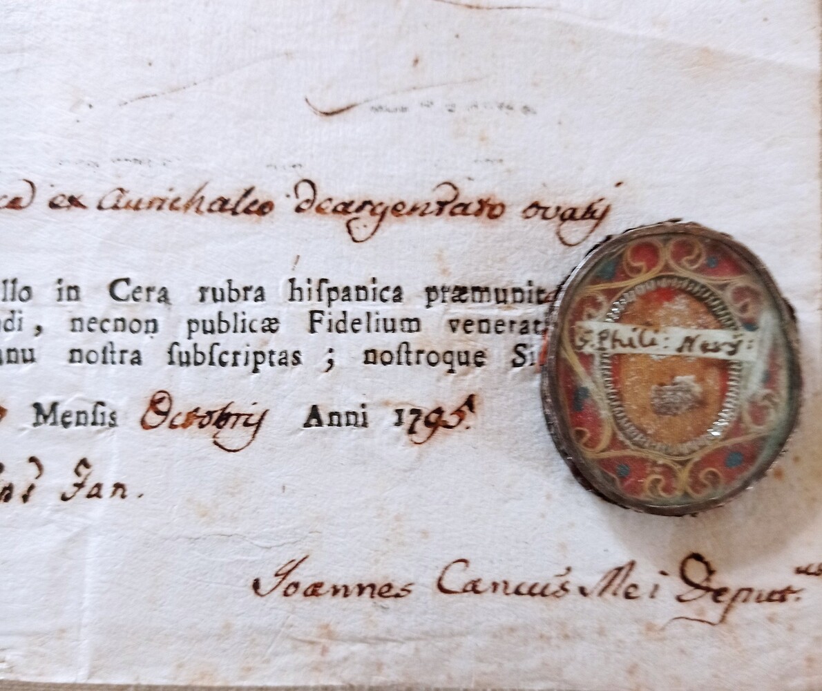 1  Reliquary - Relic Ex Alba St. Philippus Neri With Original Document