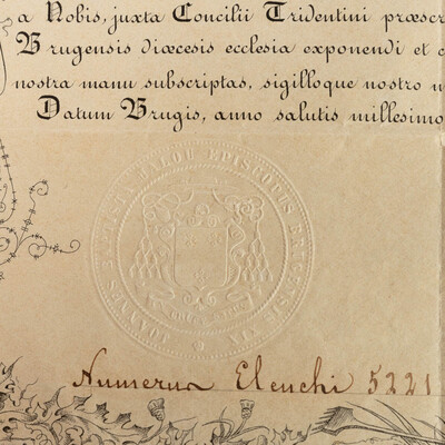 Reliquary - Relic Ex Arca Sepulcrali Sancti Alois Gonzagae, Confessoris. With Original Document en Brass / Glass / Wax Seal, Belgium  19 th century ( Anno 1862 )