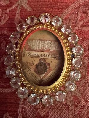 Reliquary - Relic Ex Bernardus & St. Thomas Of Canterbury en Brass / Glass / Stones, France 19 th century