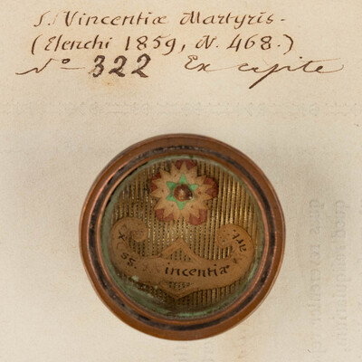 Reliquary - Relic Ex Capite Sanctae Vincentiae Martyris  With Original Document en Brass / Glass / Wax Seal, Belgium  19 th century