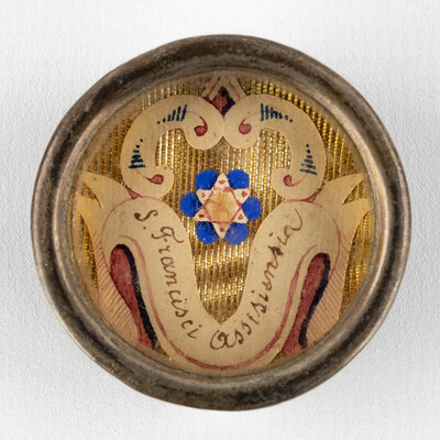 Reliquary - Relic Ex Cilicio St. Franciscus Of Assisi With Original Document en Brass / Glass / Wax Seal, Belgium  19 th century