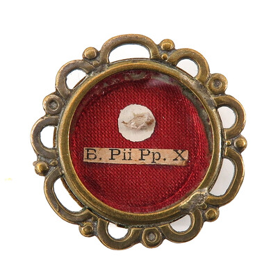 Reliquary - Relic Ex Corpore Piux X With Original Document en Brass / Glass / Wax Seal, Belgium  20 th century ( Anno 1955 )