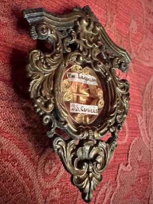 Reliquary - Relic Ex Ligno S. Crucis D.N.J.C.  en Bronze / Glass / Originally Sealed, Italy  19 th century ( Anno 1855 )