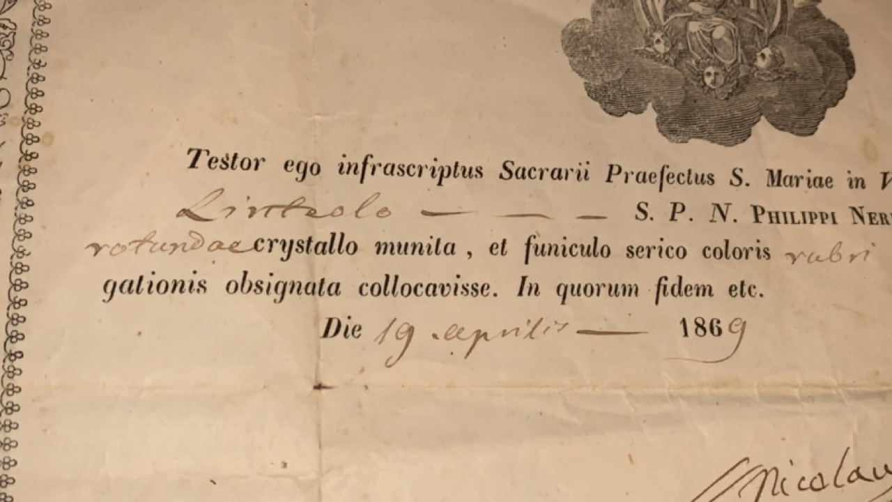 1  Reliquary Relic Ex Lintelo S. Philippi Neri With Original Document