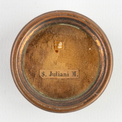 Reliquary - Relic Ex Oosibus Sancti Juliani M. With Original Document en Brass / Glass / Wax Seal, Belgium  19 th century ( Anno 1858 )