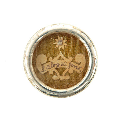 Reliquary - Relic Ex Ossibus Aloysius De Gonzaga With Original Document en Brass / Glass / Wax Seal, Belgium  19 th century
