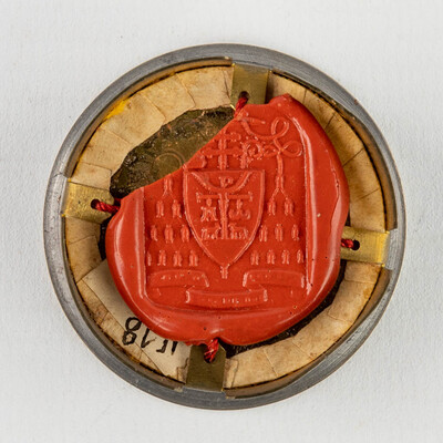 Reliquary - Relic Ex Ossibus B. Gerardi Majella C. With Original Docment en Brass / Glass / Wax Seal, Belgium  19 th century