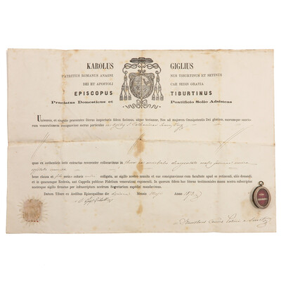Reliquary - Relic Ex Ossibus Catharina Van Sienna With Original Document en Brass / Glass / Wax Seal, Belgium  19 th century