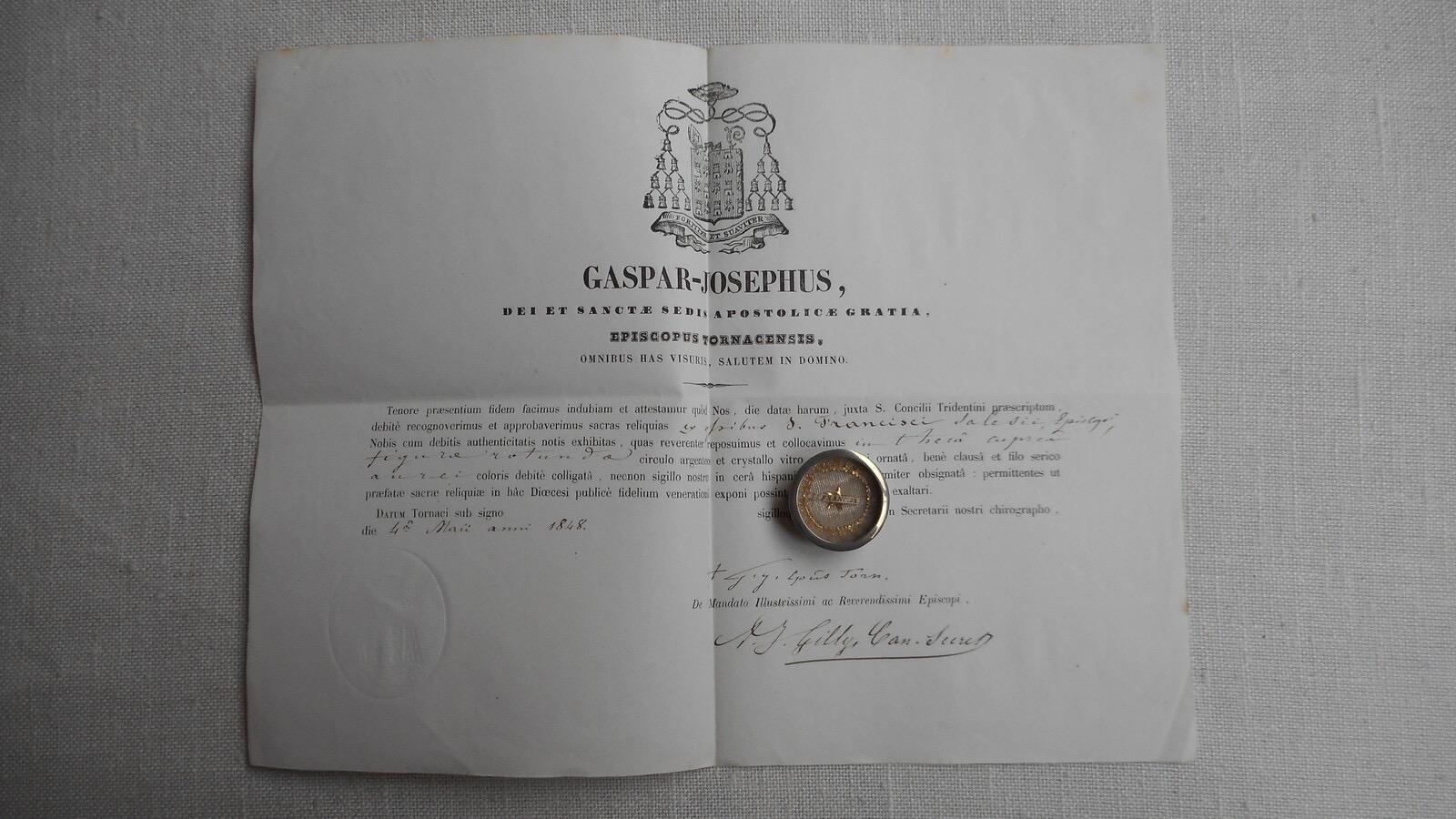 1  Reliquary - Relic Ex Ossibus Francis De Sales With Original Document