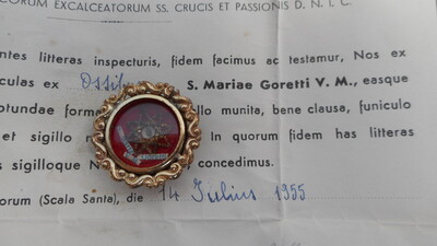Reliquary - Relic Ex Ossibus Maria Goretti With Original Document 20 th century