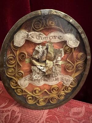 Reliquary - Relic Ex Ossibus Relic St. Scraphianis Martyr Romae en Brass / Glass / Wax Seal, Italy  18 th century ( Anno 1750 )