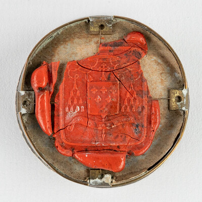 Reliquary - Relic Ex Ossibus S. Dymphna V.M. With Original Document en Brass / Glass / Wax Seal, Belgium  19 th century