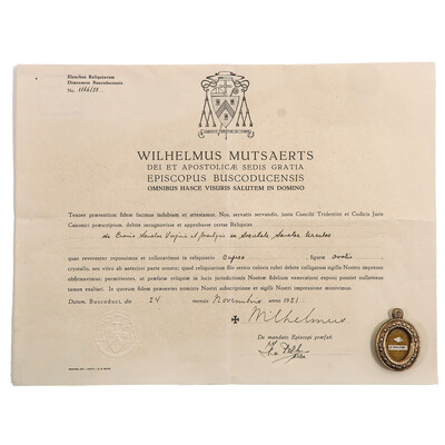 1  Reliquary - Relic Ex Ossibus Saint Urusula, Virgin And Martyr (Patron Saint Of Cologne) With Original Document
