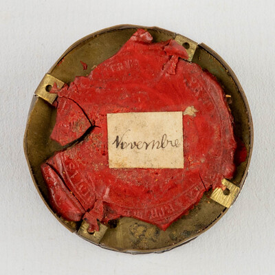 Reliquary - Relic Ex Ossibus Sancta Cecilia Virginis & Martyris With Original Docment en Brass / Glass / Wax Seal, Belgium  19 th century