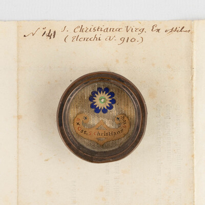 Reliquary - Relic Ex Ossibus Sancta Christina Verginis. With Original Document en Brass / Glass / Wax Seal, Belgium  19 th century ( Anno 1858)