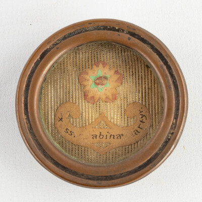 Reliquary - Relic Ex Ossibus Sancta Sabina. With Original Document en Brass / Glass / Wax Seal, Belgium  19 th century ( Anno 1859 )
