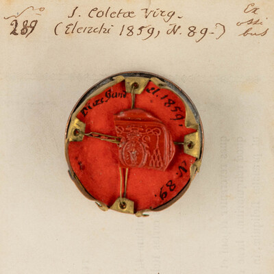 Reliquary - Relic  Ex. Ossibus Sanctae Coletae Virginis With Original Document en Brass / Glass / Wax Seal, Belgium  19 th century