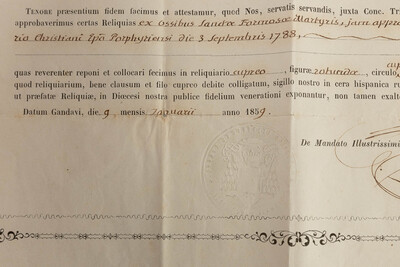 Reliquary - Relic Ex Ossibus Sanctae Formosae Martyris With Original Document en Brass / Glass / Wax Seal, Belgium  19 th century
