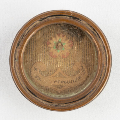 Reliquary - Relic Ex Ossibus Sanctae Verecundae Martiris. With Original Document en Brass / Glass / Wax Seal, Belgium  19 th century ( Anno 1859 )