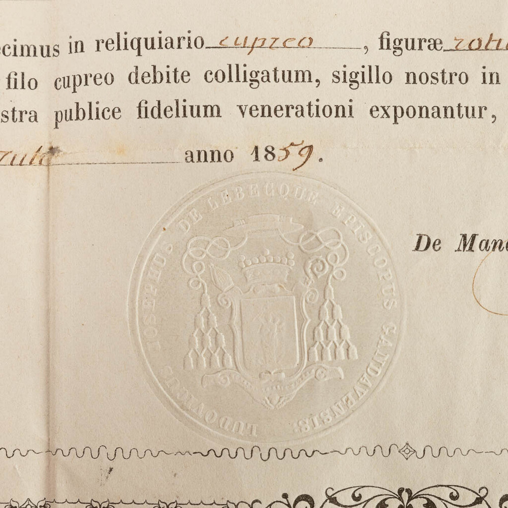 1  Reliquary - Relic Ex Ossibus Sanctae Verecundae Martiris. With Original Document