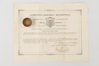 Reliquary - Relic Ex Ossibus Sanctae Victoria Martyris  With Original Document en Brass / Glass / Wax Seal, Belgium  19 th century