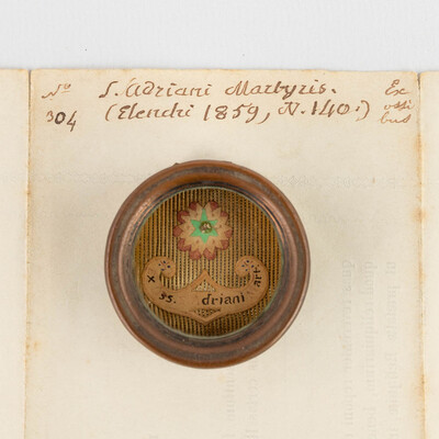 Reliquary - Relic Ex Ossibus Sancti Adriani Martyris With Original Docment en Brass / Glass / Wax Seal, Belgium  19 th century
