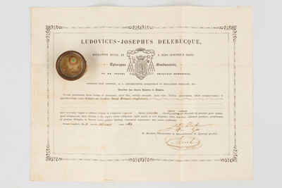 Reliquary - Relic  Ex Ossibus Sancti Bavonis Confessoris With Original Document en Brass / Glass / Wax Seal, Belgium  19 th century