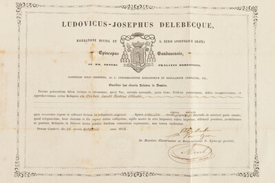 Reliquary - Relic Ex Ossibus Sancti Bertini Abbatis. With Original Document en Brass / Glass / Wax Seal, Belgium  19 th century ( Anno 1858 )