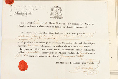 Reliquary - Relic Ex Ossibus Sancti Blasii Ep. M. With Original Document en Brass / Glass / Wax Seal, Belgium  19 th century ( Anno 1858 )