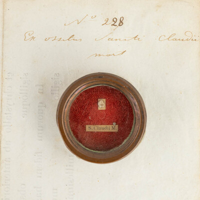 Reliquary - Relic Ex Ossibus Sancti Claudii M. With Original Document en Brass / Glass / Wax Seal, Belgium  18 th century ( Anno 1858 )